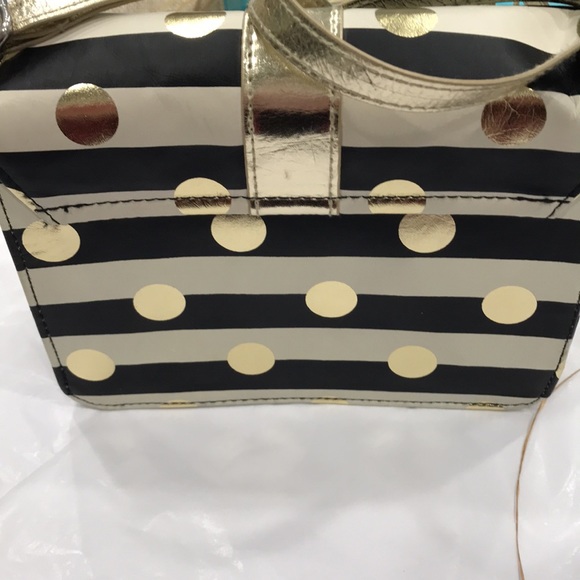 KIDS PURSE w black/beige stripes w gold dots & golden strap. Cute for holiday 💋 - Picture 2 of 8
